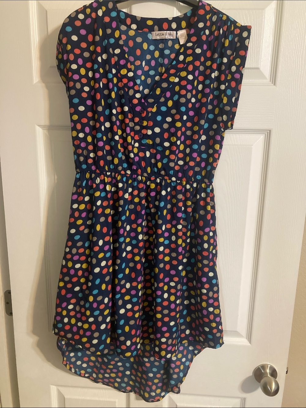Lottie&Holly Band of Gypsies Multicolor Dot Hi-Low Shortsleeve Vneck Dress Sz L
